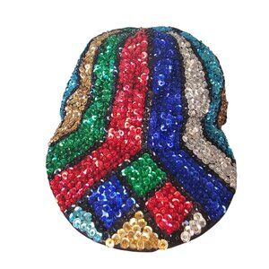 Bingo Casino All Over Sequins Hat‎ Cap Sparkle Colorful Rainbow Statement